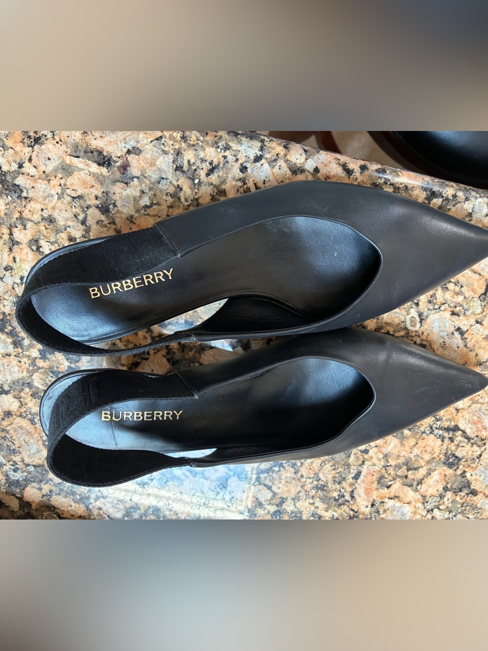 Burberry Black Leather Slingback Pointed-Toe Heels